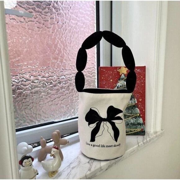 Handmade Small unique Fashion bow-knot Bucket cloth Bag for Women - Picture 6 of 9